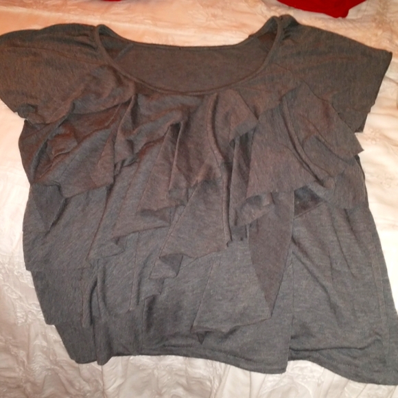 Inc. Grey Ruffle Top - Picture 2 of 5